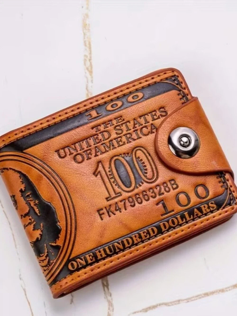 Men's Card Holder Wallet with $100 Embossed Design - Tan